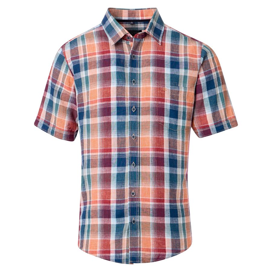 CasaModa Leinen-Kurzarmhemd orange-navy XXL Karo