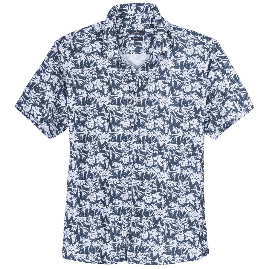 Ragman XXL Jersey Kurzarmhemd navy-weiß allover