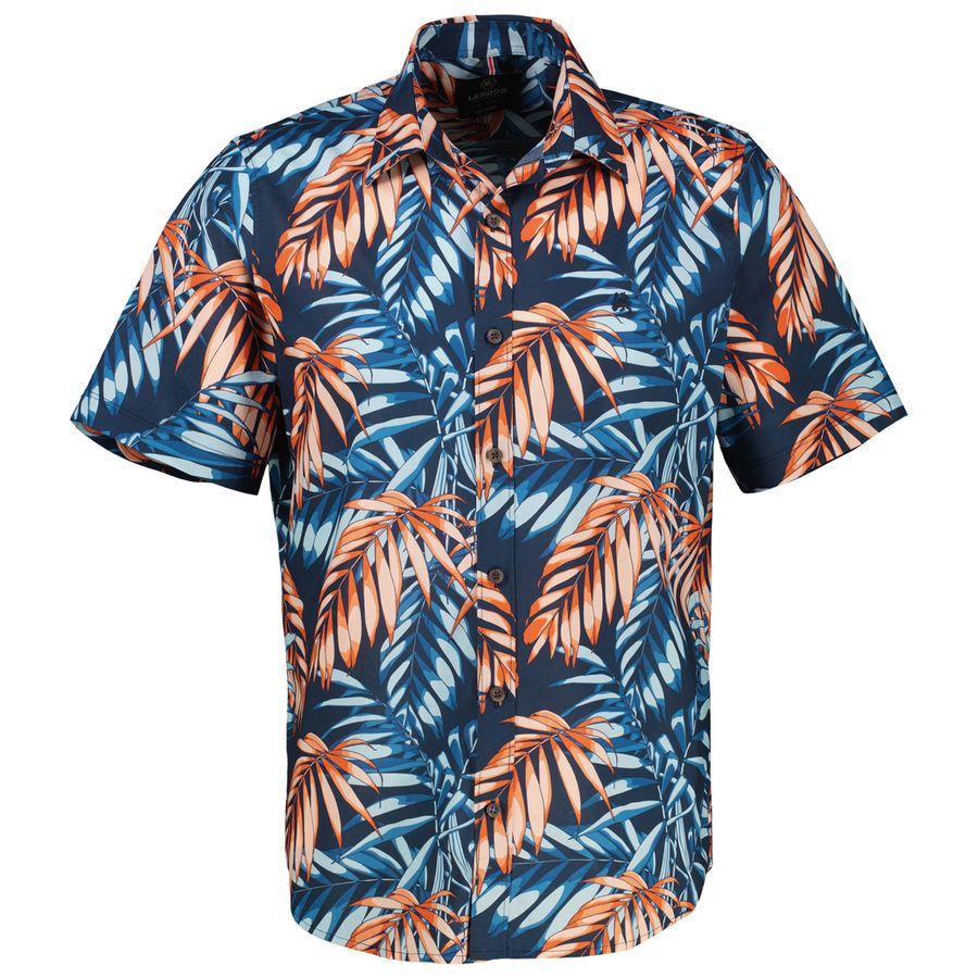 Lerros XXL Kurzarmhemd Alloverprint blau-apricot