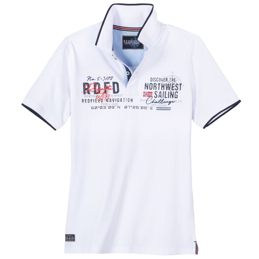 Redfield Übergrößen Poloshirt weiß Frontprint RDFD