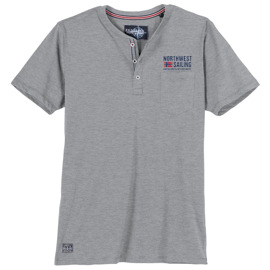 Redfield XXL Henley T-Shirt grau melange Brusttasche