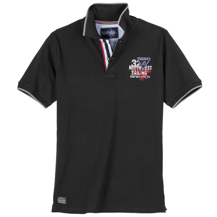 Redfield Übergrößen Poloshirt schwarz maritim Print