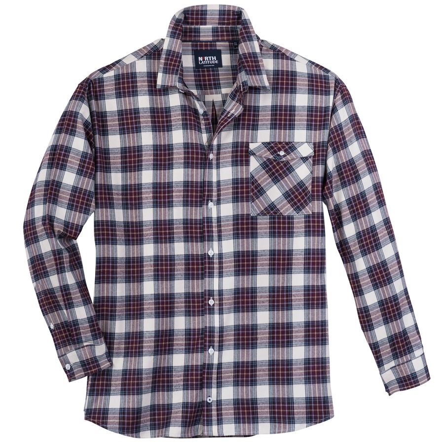North Latitude XXL Langarmhemd bordeaux-blau-beige