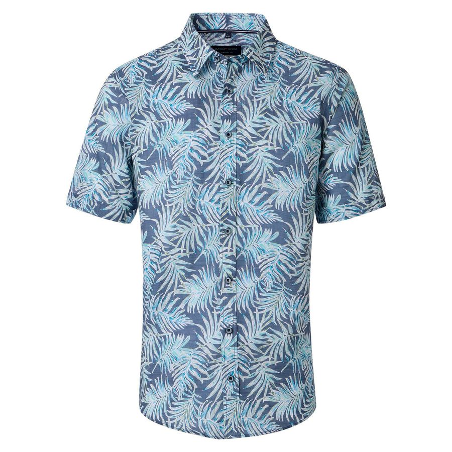 CasaModa XXL Kurzarmhemd rauchblau-weiß-grün floral