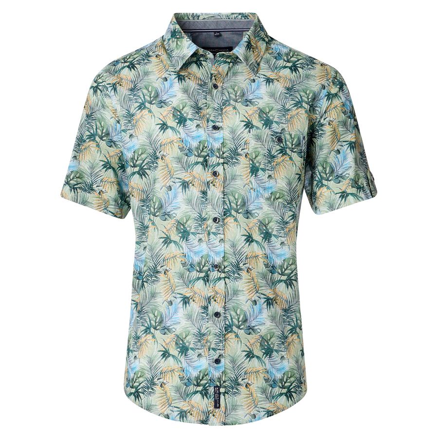 CasaModa Übergröße Kurzarmhemd grün-gelb floral