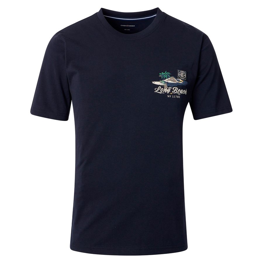 CasaModa T-Shirt Übergröße Brustprint dunkelblau