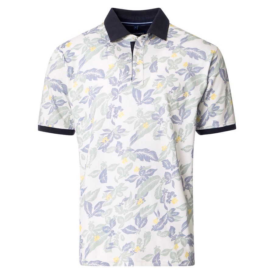 CasaModa Poloshirt weiß-blau-grün floral Übergröße