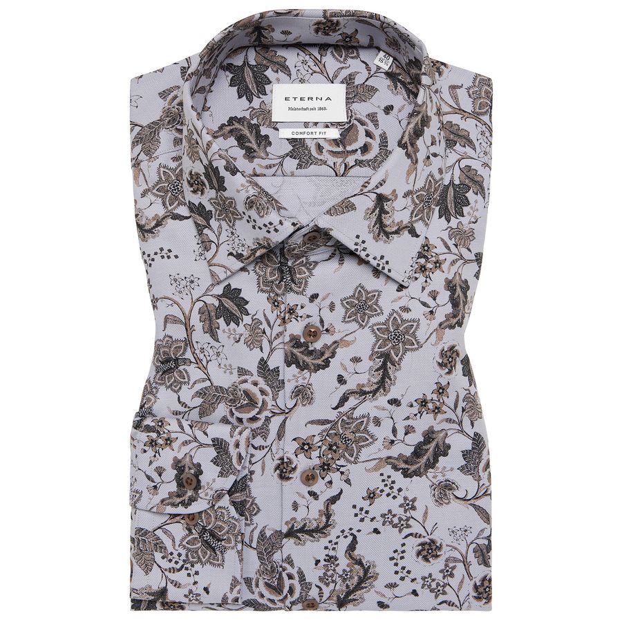 Eterna Langarmhemd Übergröße braun-grau floral