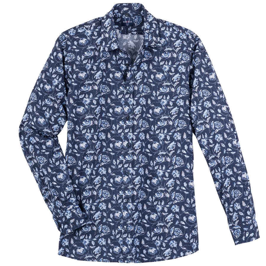 Marvelis Langarmhemd XXL blau-weiß Allovermuster