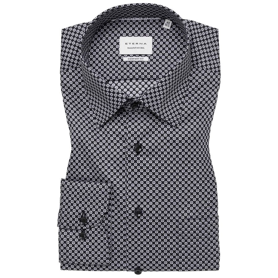 Eterna XXL Langarmhemd schwarz-weiß Alloverprint