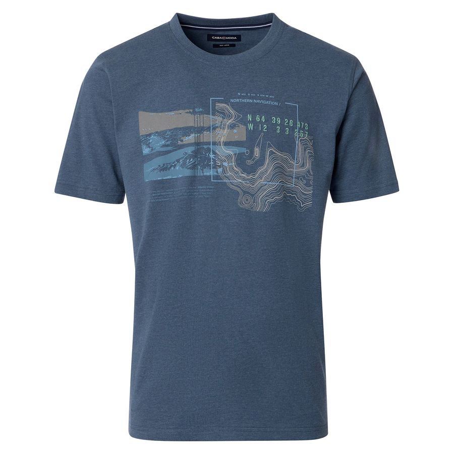 CasaModa Übergrößen T-Shirt blau melange Stickerei