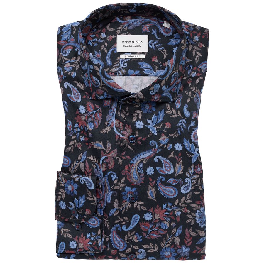 Eterna XXL Businesshemd bügelfrei blau-rot floral