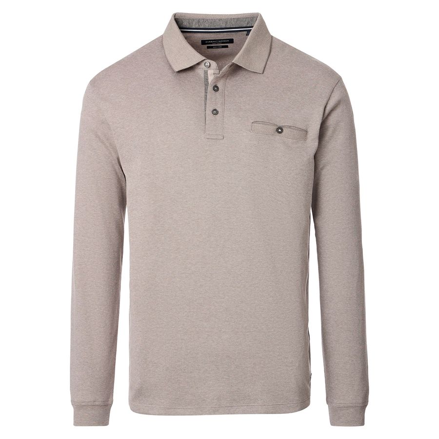 CasaModa Übergrößen Langarm-Poloshirt beige melange