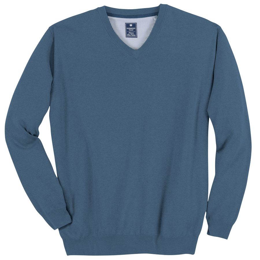 Redmond Übergröße V-Neck Pullover rauchblau melange