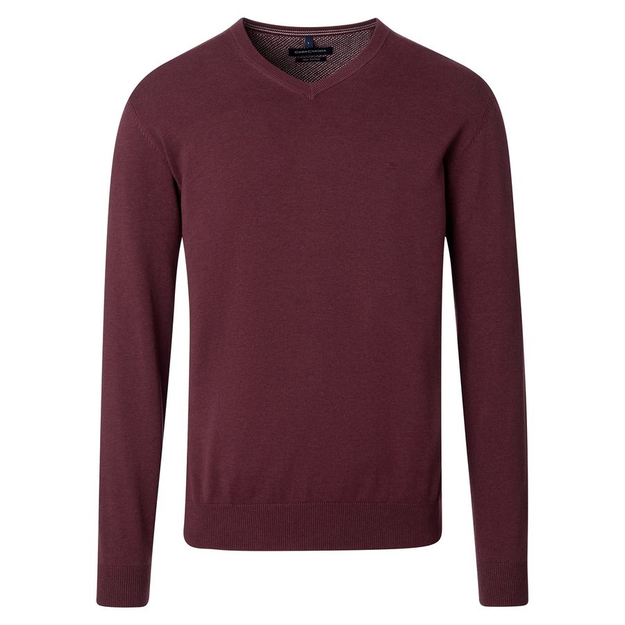 CasaModa Übergröße Pullover V-Neck bordeaux melange