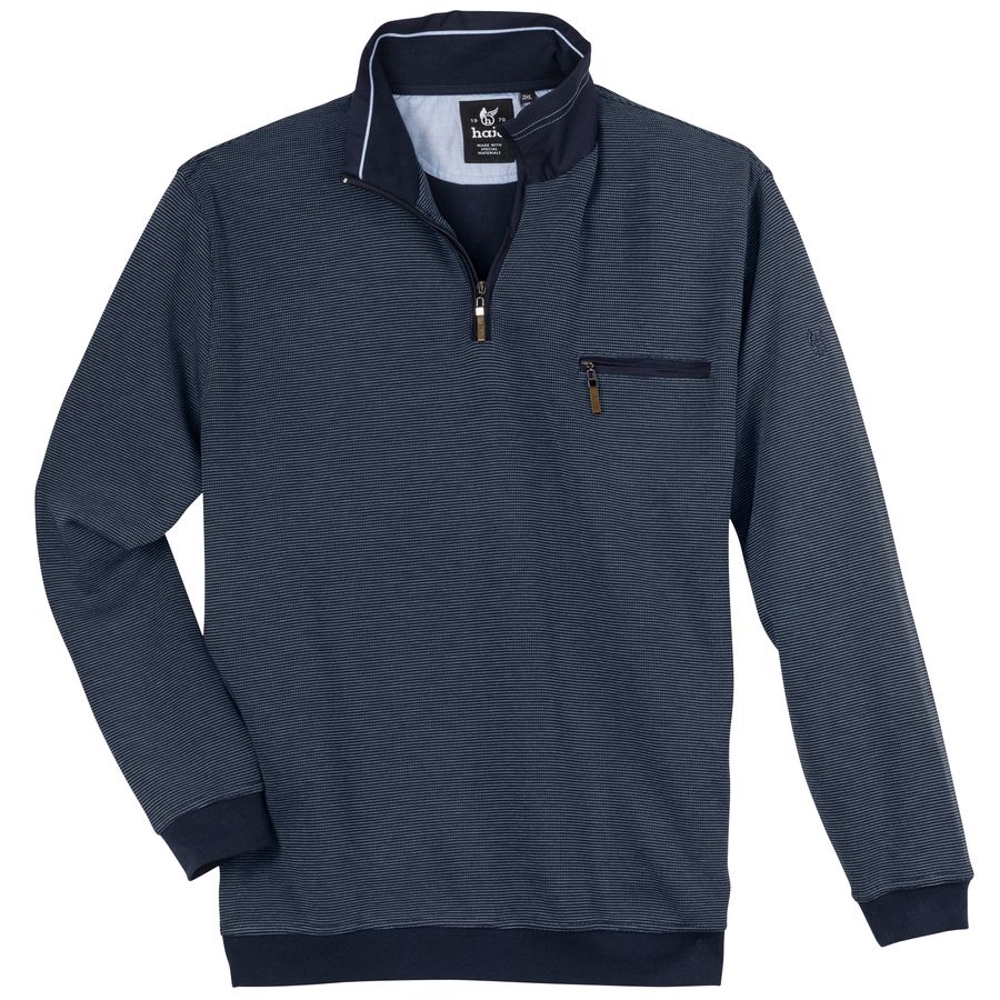 Hajo Sweat-Troyer Zipper Übergröße hellblau-navy
