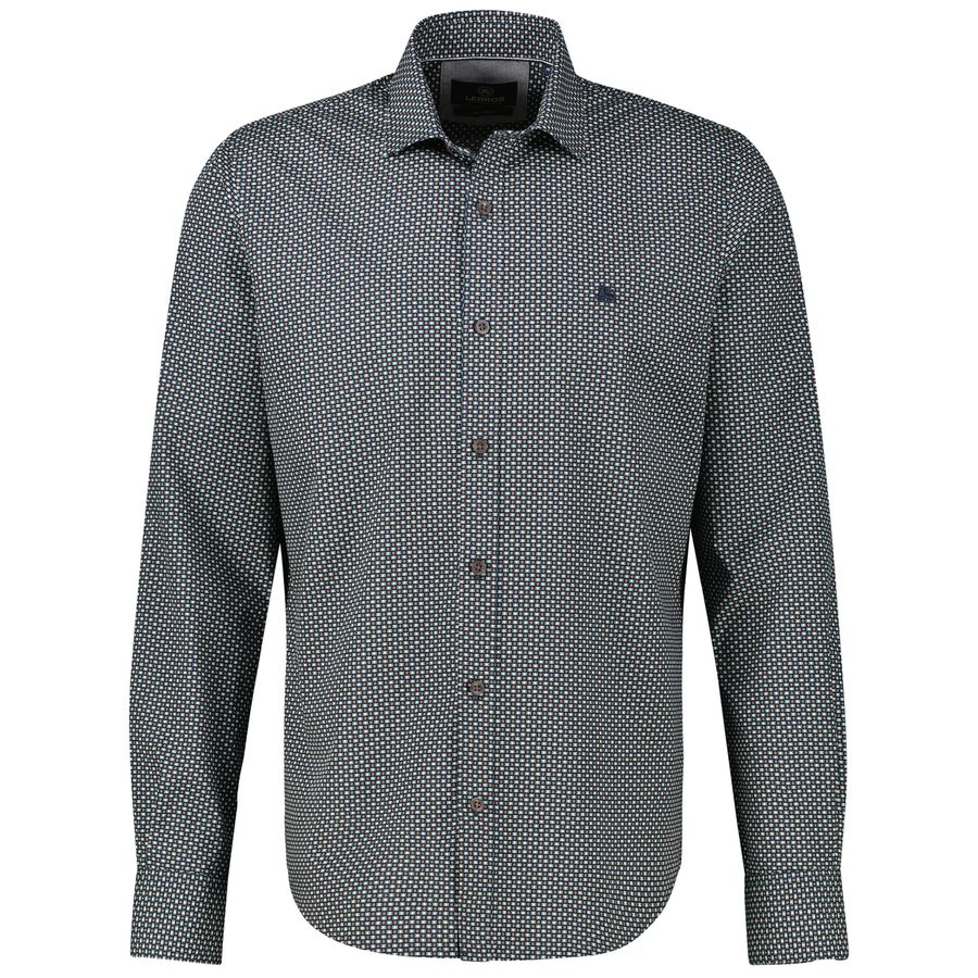 Lerros Langarmhemd navy-braun-mint Übergröße Muster