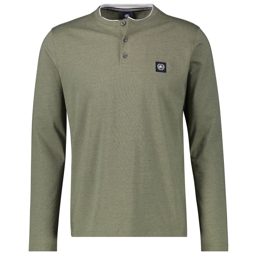 Lerros Henley-Langarmshirt Übergröße oliv geringelt