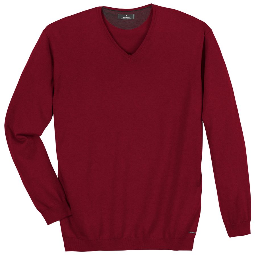 Ragman Übergrößen Pullover V-Neck rot melange