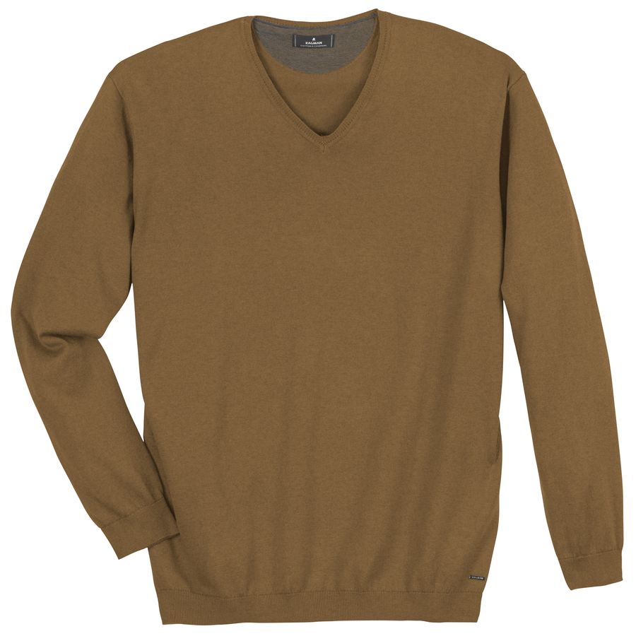 Ragman Übergrößen Pullover V-Neck hellbraun melange