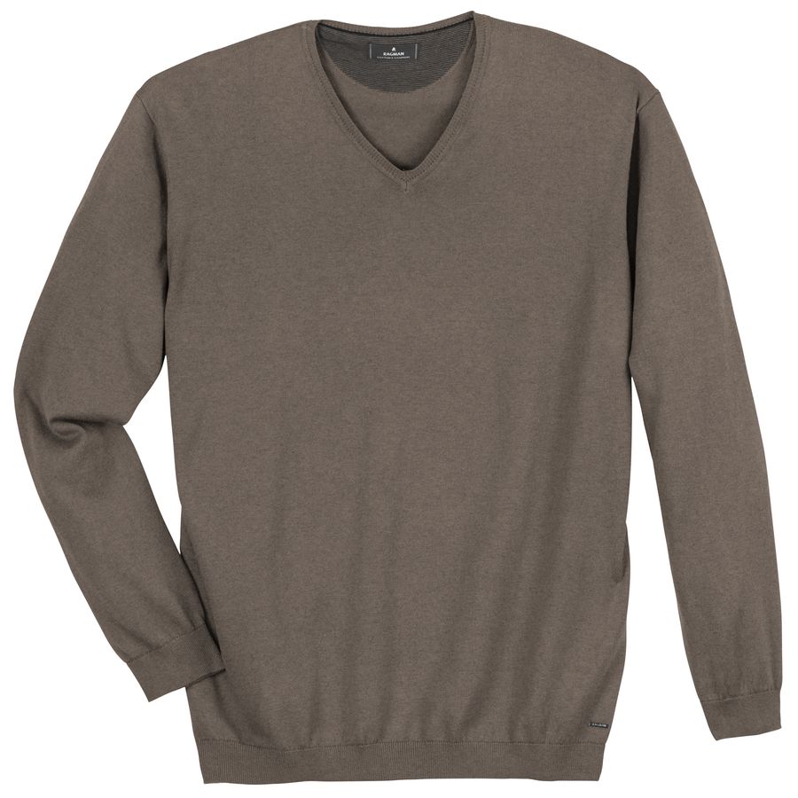 Ragman Übergrößen Pullover V-Neck braun melange