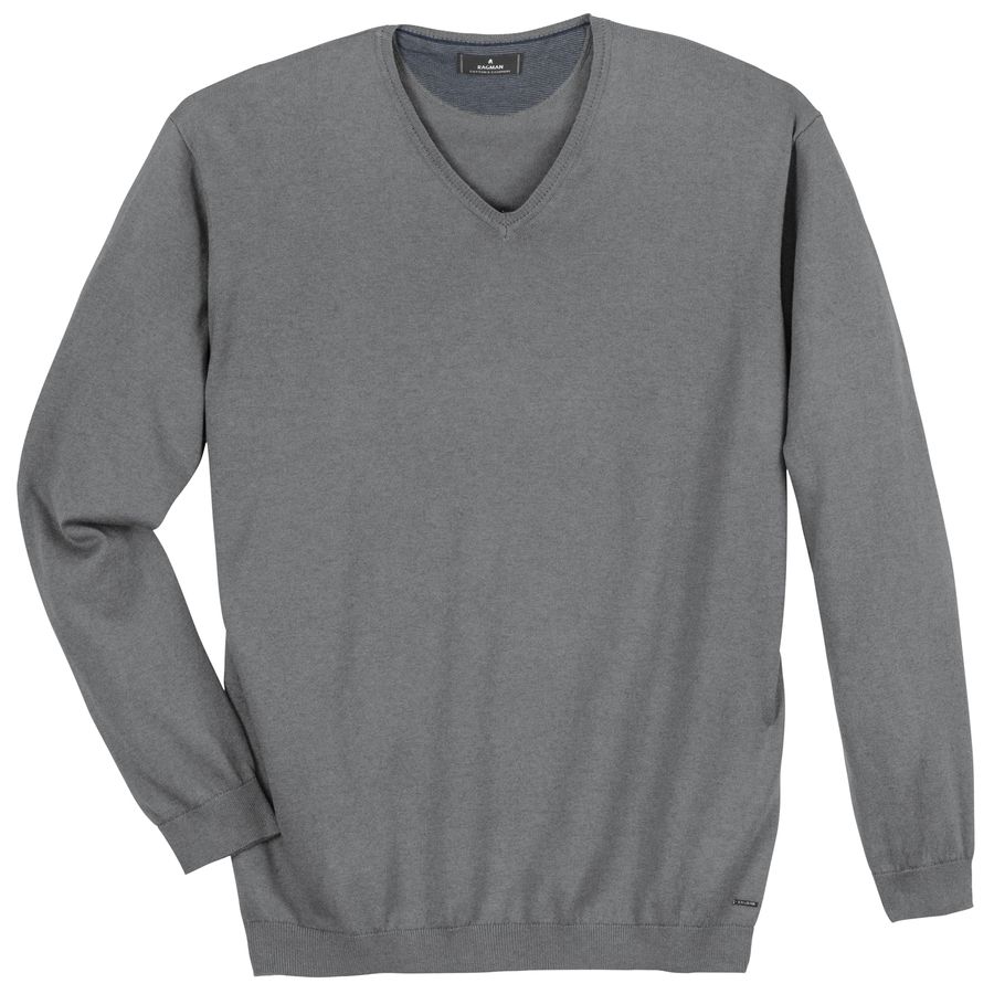 Ragman Übergrößen Pullover V-Neck hellgrau melange