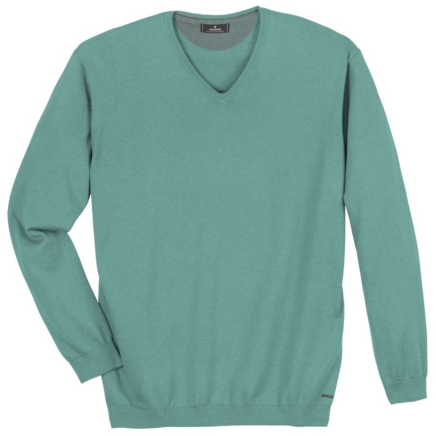 Ragman Übergrößen Pullover V-Neck mint melange