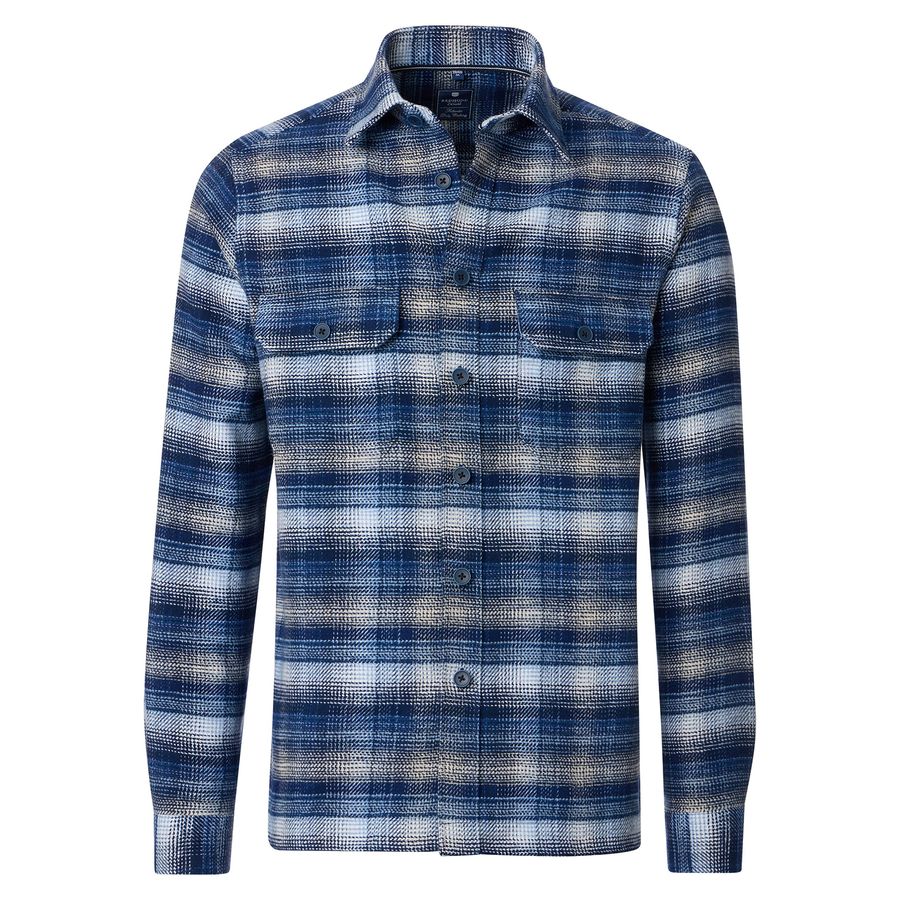 Redmond Übergrößen Flanell-Hemdjacke Karo blau-weiß