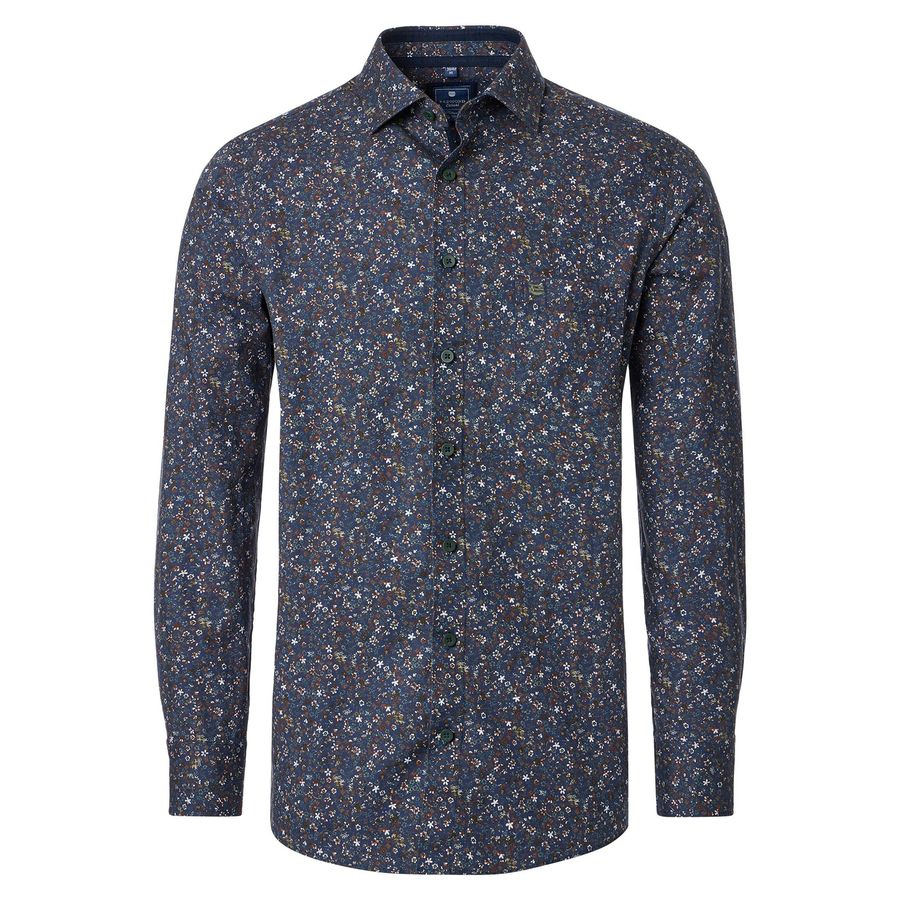 Redmond Übergröße Langarmhemd navy-oliv floral