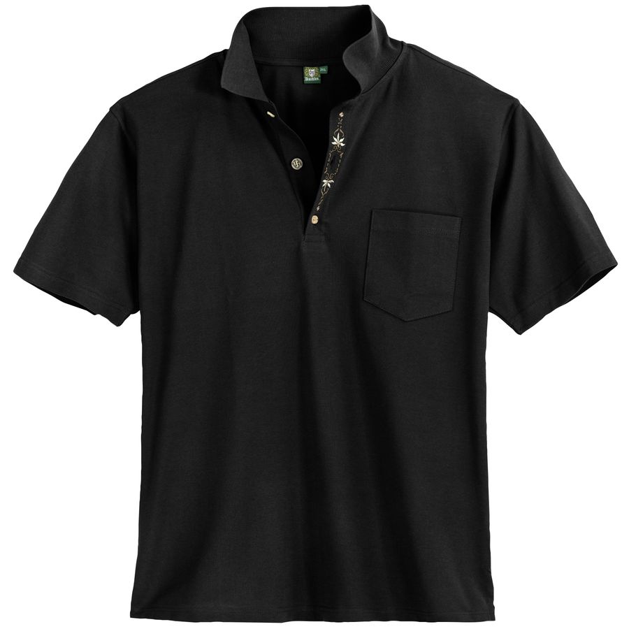 Orbis Trachten-Poloshirt Übergrößen schwarz Stickerei