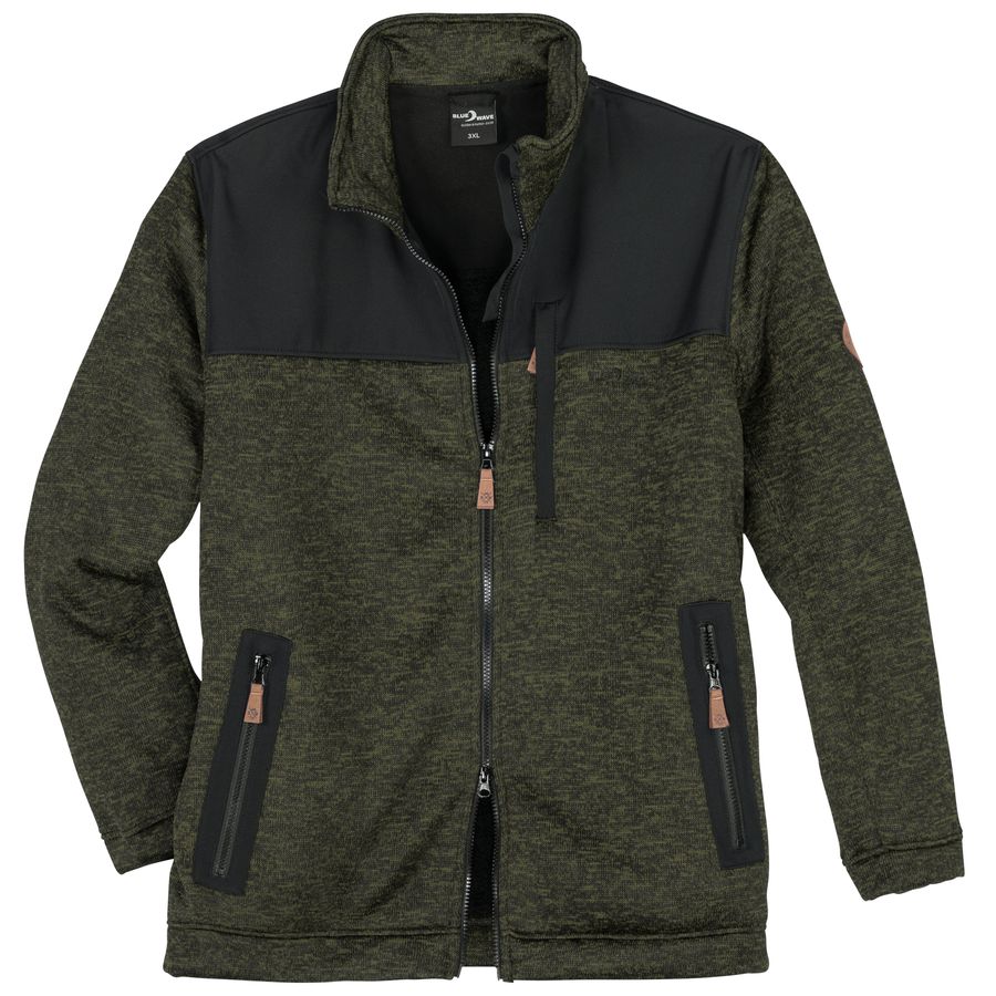 Blue Wave Übergrößen Strick-Fleecejacke oliv melange