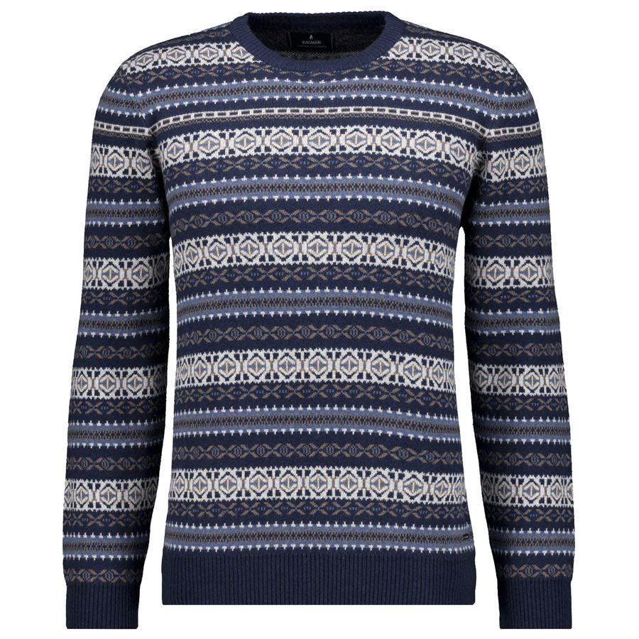 Ragman Übergrößen Pullover blau-braun-creme gemustert