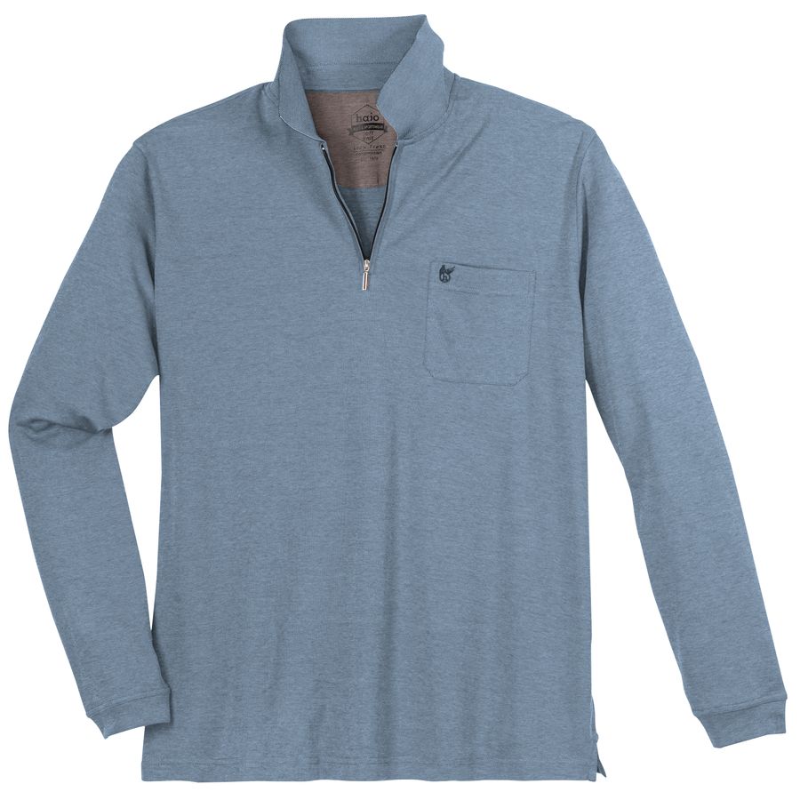 Hajo Zipper Langarm-Polo rauchblau melange Übergröße