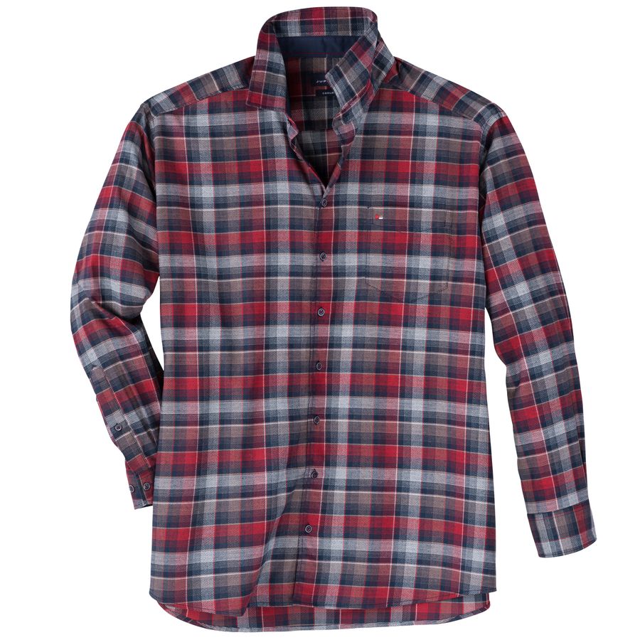 Jupiter Langarmhemd rot-navy-braun kariert Übergröße