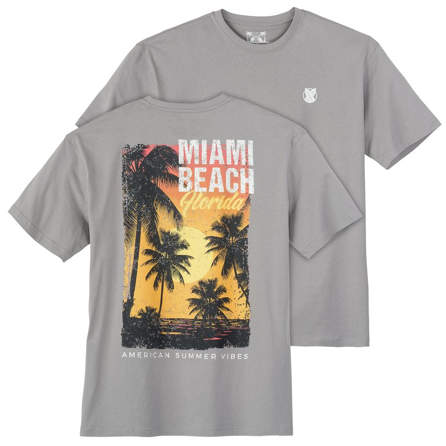 Calm Beach Übergrößen T-Shirt grau Rückenprint Miami