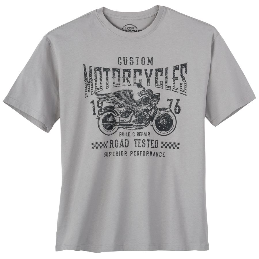 Iron Stitch Übergröße T-Shirt grau Motorcycles Print