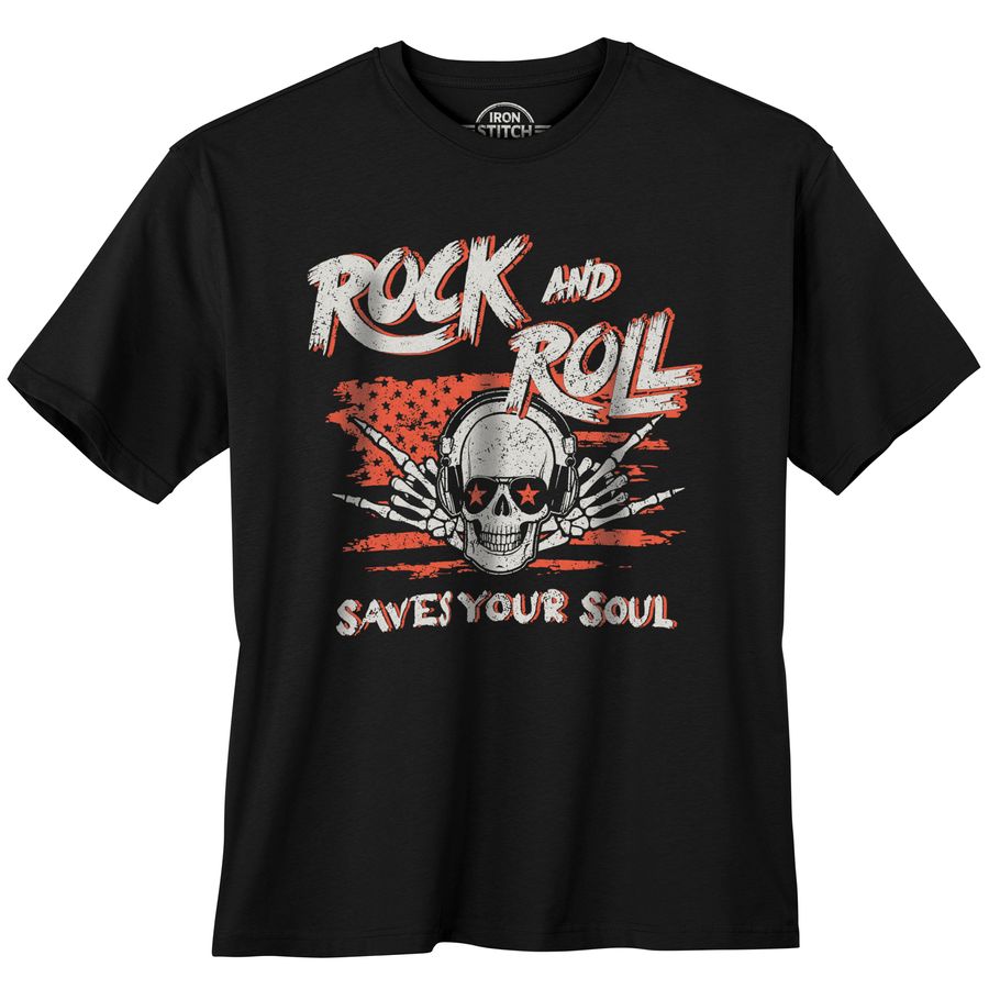 Iron Stitch Übergrößen T-Shirt schwarz Rock Skull