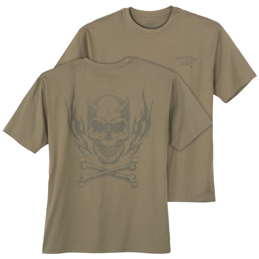 Iron Stitch Übergröße Rückenprint Skull T-Shirt oliv