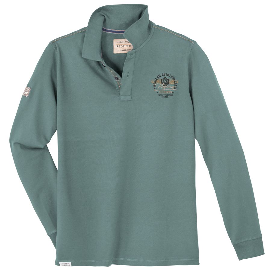 Redfield XXL Langarm-Poloshirt mintgrün Brustprint