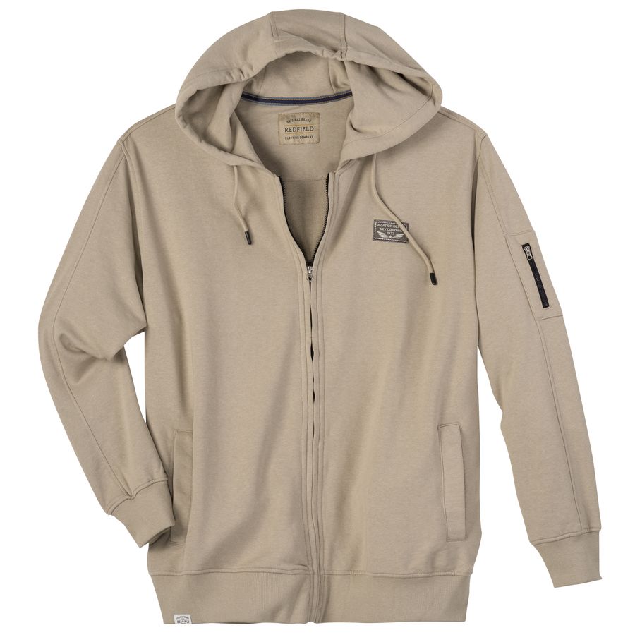 Redfield Übergrößen Sweatjacke beige Brustpatch