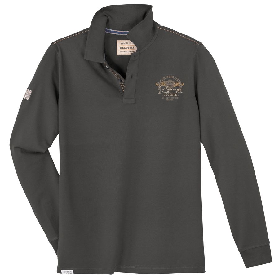 Redfield XXL Langarm-Poloshirt anthrazit Brustprint