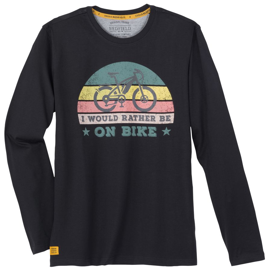 Redfield Übergröße Langarmshirt Fahrradprint schwarz