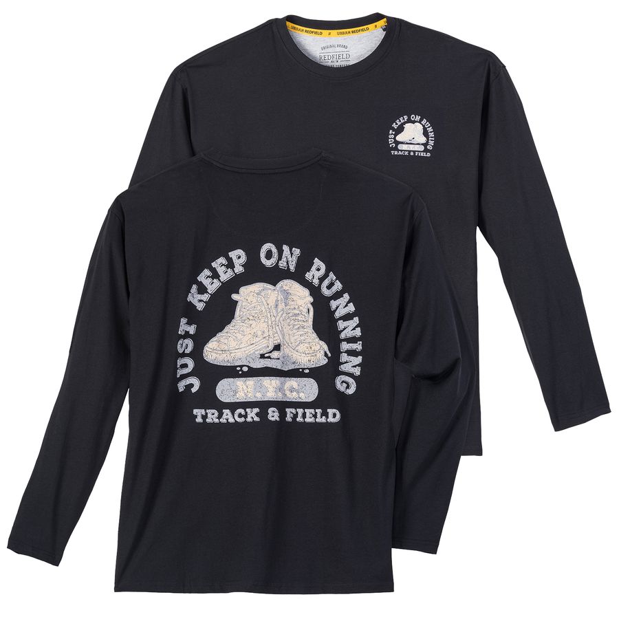 Redfield Übergrößen Langarmshirt schwarz Rückenprint