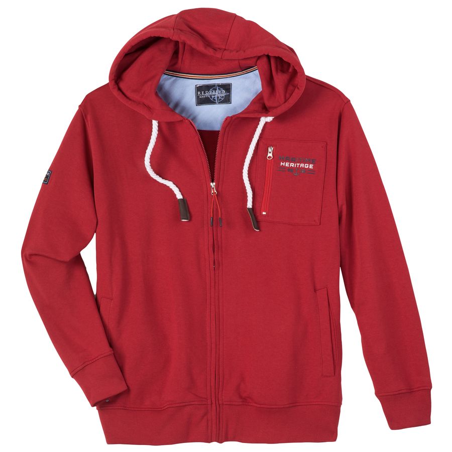 Redfield Übergröße Sweatjacke rot Brustprint maritim