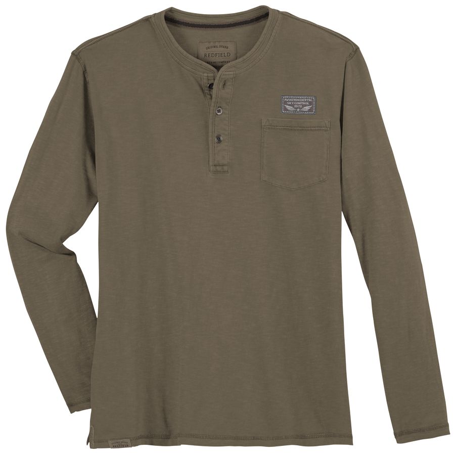 Redfield Übergröße Henley-Longsleeve braun Patch