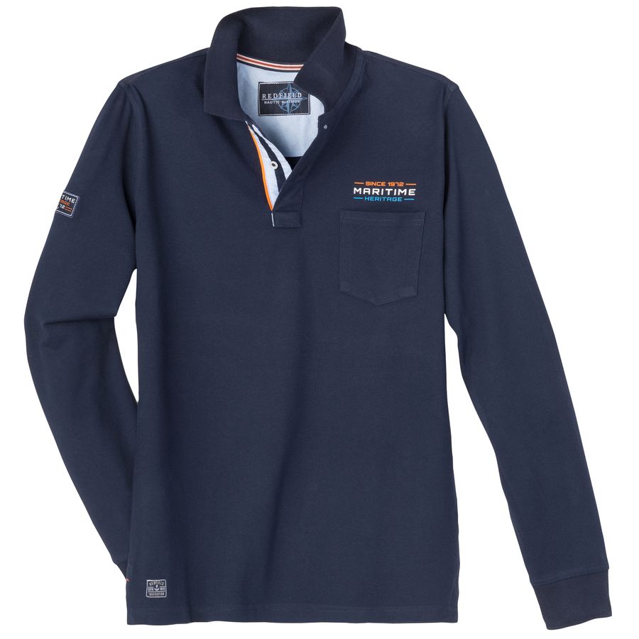 Redfield Übergrößen Langarm-Poloshirt maritim navy