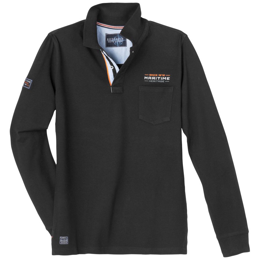 Redfield Übergrößen Langarm-Poloshirt maritim schwarz