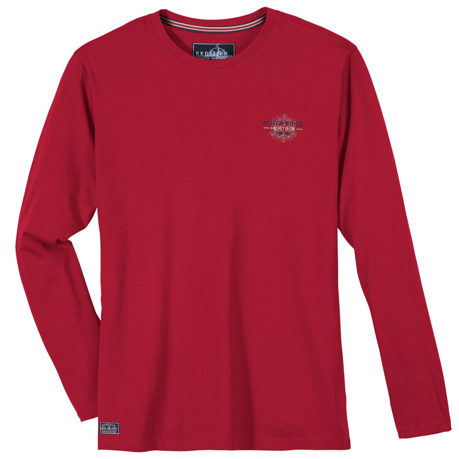 Redfield Übergrößen Langarmshirt maritim rot Print