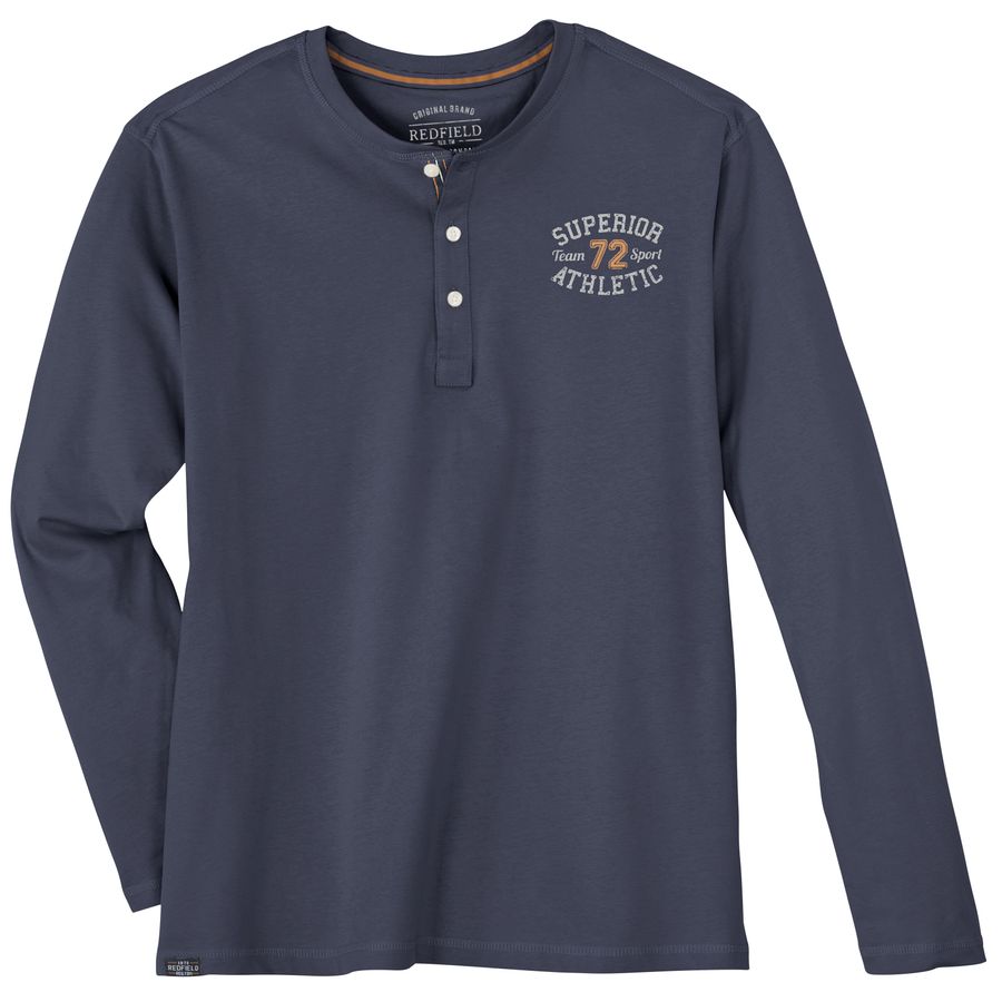 Redfield Übergröße Henley-Longsleeve denimblau Print