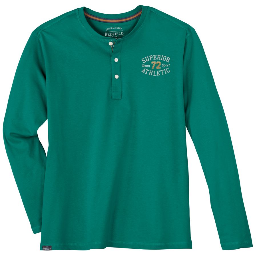 Redfield Übergröße Henley-Longsleeve grün Brustprint